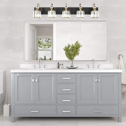 Miniatura 6 de Ralbay - Luces LED modernas de tocador para baño de 5 luces, luces de tocador de cristal sobre espejo, lámparas modernas de tocador para baño