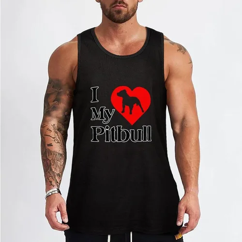 Miniatura 2 de I Heart My Pit Bull Dog Men's Cotton Vest Gym Tank Tops Muscle Casual Sleeveless Tees Shirts