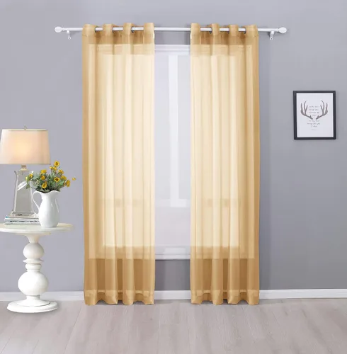 Miniatura 15 de Interior Trends Ariana - Juego de 2 cortinas de gasa transparente totalmente cosida con ojales (63 pulgadas de largo, beige)