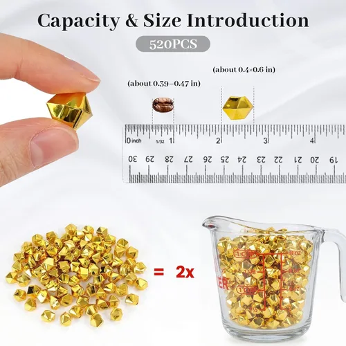 Miniatura 2 de DomeStar 520 pequeñas rocas de hielo de oro falsas, hielo acrílico, pepitas de oro falsas, canicas para rellenos de jarrones, dispersos de mesa