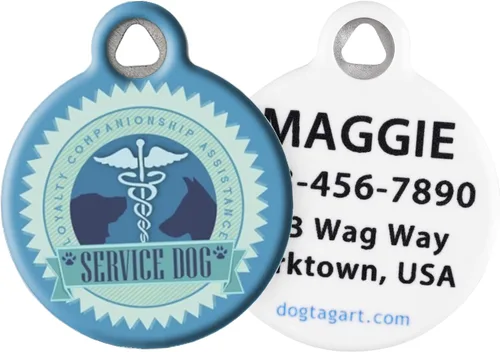 Etiqueta de identificación personalizada para perros de servicio con revestimiento de polímero silencioso con información de identificación Perro de