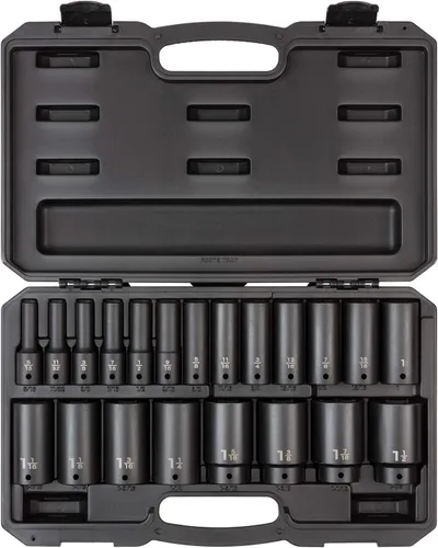 TEKTON Juego de dados de impacto de 6 puntos profundos de 1/2 pulgada, 21 piezas (5/16-1-1/2 pulgadas) | SID92306 Sólo herramienta
