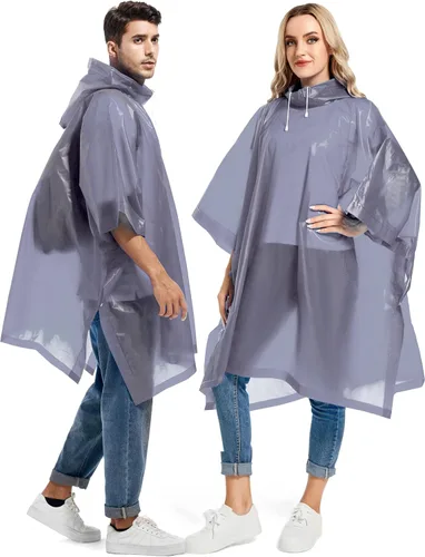Miniatura 55 de Paquete de 2 ponchos de lluvia para adultos, reutilizables, impermeables, de supervivencia, emergencia, resistente, con capucha con cordón