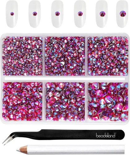 Miniatura 21 de BEADSLAND 4300 piezas de diamantes de imitación con parte plana, diamantes de imitación transparentes para uñas, gemas de cristal redondas