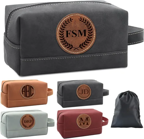 Paquete de 2 bolsas de aseo personalizadas para hombres hechas a mano, kit de cuero personalizado para hombres, regalos personalizados para hombres,
