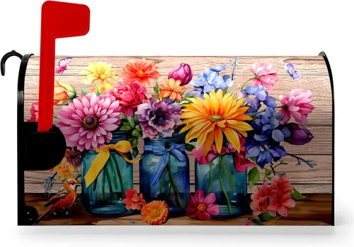 Miniatura 18 de Funda para buzón de verano magnética, girasol de verano impermeable, fundas para buzón de primavera, mariposas florales, buzón de poste, cubiertas