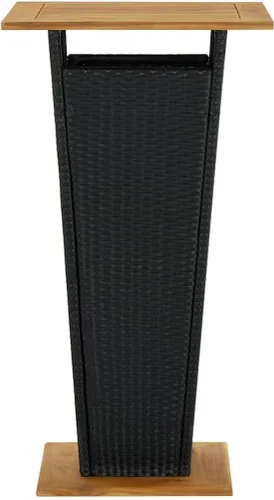 Miniatura 4 de vidaXL Moderna mesa de bar para patio al aire libre, clima, ratán de polietileno y madera de acacia maciza duradera, diseño cuadrado, color negro