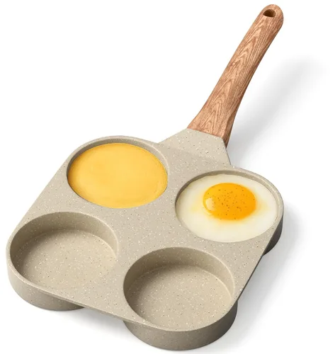 Sartén antiadherente para freír huevos de 4 tazas con acabado de mármol blanco y granito, sartén para panqueques, libre de PFOS y PFOA, aluminio