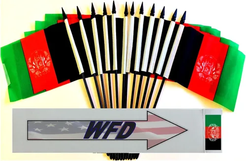 World Flags Direct Banderas en miniatura de poliéster de Afganistán, paquete de 12, decoración de mesa de fiesta, desfiles, 4 x 6 pulgadas, verde,