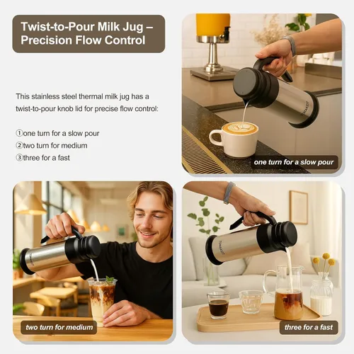 Miniatura 4 de Jarra cremera para café, jarra térmica de café de 0.75L/25 onzas, jarras de café de acero inoxidable para mantener caliente y frío, diseño de doble