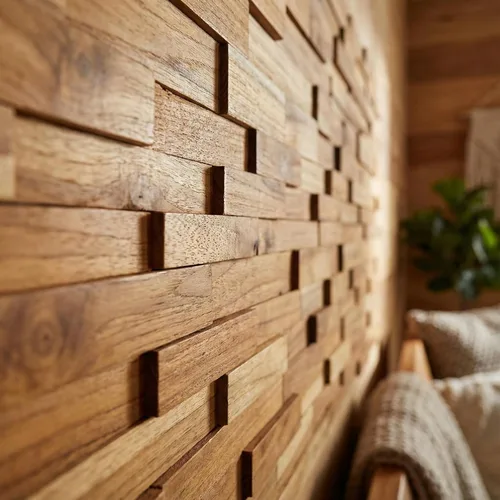 Miniatura 8 de Bare Decor EZ-Wall - Azulejo de mosaico 3D en madera maciza de teca, juego de 10 azulejos de acabado natural