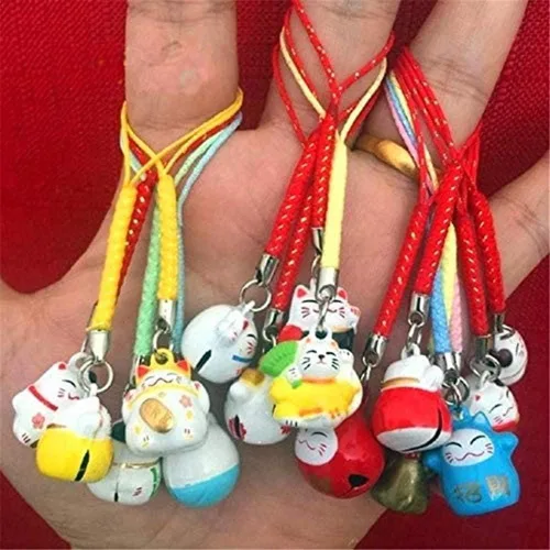 EatingBiting Llavero de gato japonés de la suerte de Maneki Neko Fortune Lucky Japanese Beckoning Cat Llaveros, 15 unidades Fengshui Fortune Lucky