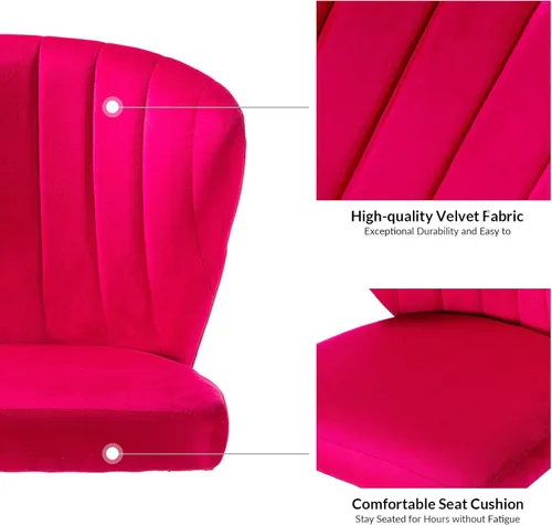 Miniatura 6 de HULALA HOME Silla de escritorio de oficina en casa con ruedas doradas, pequeña y linda silla de tocador con respaldo para dormitorio, silla de Fucsia