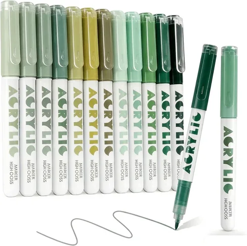 Miniatura 19 de kander Bolígrafos de gel acrílico, 12 colores resaltadores de tinta de gel acrílica con punta de bala, cobertura fuerte, gran capacidad de tinta