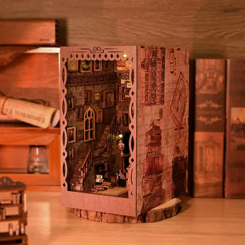 Miniatura 2 de TOPBSFARNY Kit de rincón de libros – Rompecabezas de madera 3D en miniatura para estanterías, kits de bricolaje con luz LED para adultos y SL09