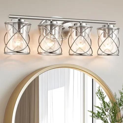 Miniatura 18 de mavcadonf Luces de Tocador de Baño de 2 Luces, Lámparas de Baño sobre el Espejo, Luz de Tocador Dorado Cepillado, Luces de Pared de Estilo Rústico