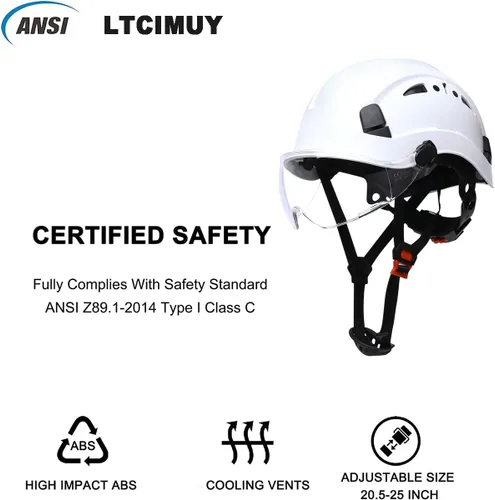 Miniatura 4 de Cascos De Construcción Casco de Seguridad con Visera 6 Puntos Ajustable Suspensión ANSI Z89.1 Tipo I Clase C Hardhats, Cascos De Construcción