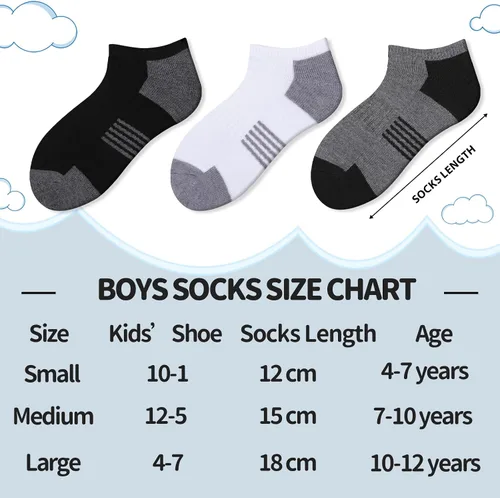 Miniatura 2 de Comfoex 10 pares de calcetines tobilleros de corte bajo para niños de 8-10, 4-6, 6-8 años, calcetines deportivos cortos con suela acolchada