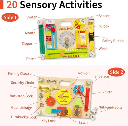 Miniatura 2 de Tabla de Actividades Montessori de Doble Cara para Niños Pequeños de 3-5 años, Entrena las Habilidades Motoras Finas de los Bebés, Juguete