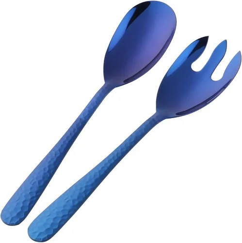 Miniatura 13 de Juego de cuchara y tenedor de ensalada, 12 pulgadas, acero inoxidable, utensilios de servir negros, aptos para lavavajillas, paquete de 2