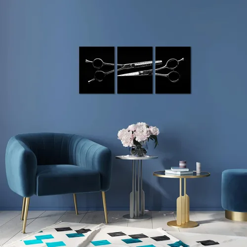 Miniatura 4 de Biuteawal Lienzo para el cabello, arte de pared, tijeras de peluquería, herramientas de corte de pelo, impresión de imagen en lienzo, 3 piezas