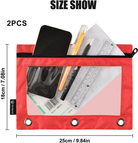 Miniatura 3 de Firebrick Zipper Pencil Pouch for 3 Ring Binder with Clear Window,Pencil Case 2 Pack Firebrick