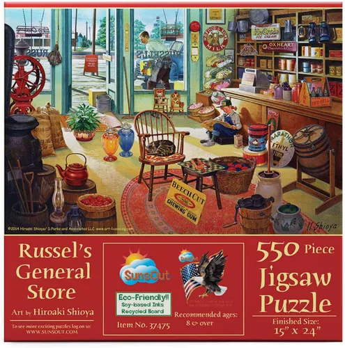 SUNSOUT INC - Russel's General Store - Rompecabezas de 550 piezas por artista: Hiroaki Shioya - Tamaño acabado 15" x 24" - MPN # 37475