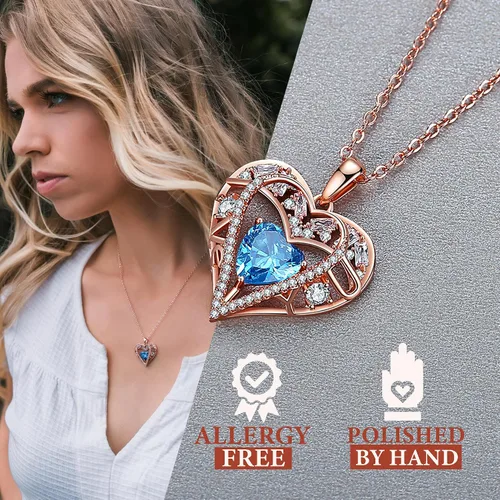 Miniatura 10 de Collar de cristal de 5 corazones, chapado en oro rosa de 18 quilates, colgante con cadena de plata de ley 925 de 18 + 2 pulgadas, joyería de piedra
