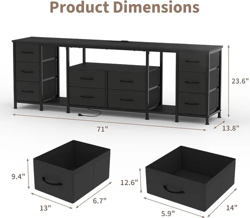 Miniatura 3 de Garvee Cómoda de 10 cajones, soporte de TV con cajones de tela y tomas de corriente para TV de 75, 70 y 65 pulgadas, mesa consola de TV, centro