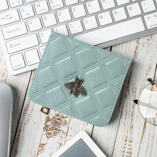 Miniatura 6 de Billetera para mujer, con bloqueo RFID, pequeña, compacta, plegable, de piel auténtica, con bolsillo, mini carteras para mujeres