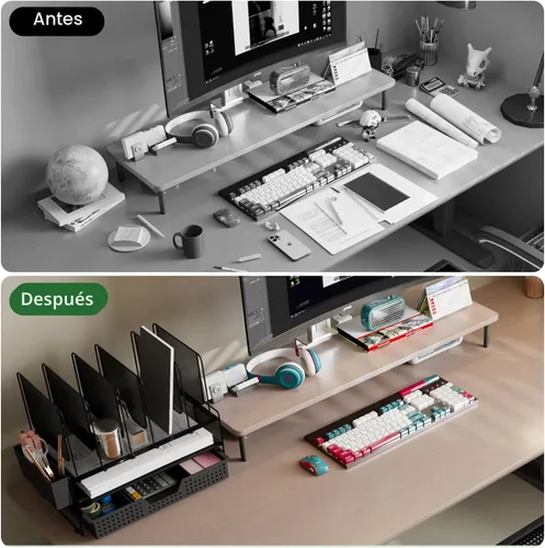 Miniatura 4 de LEKETREE Organizador de escritorio, organización de oficina con soporte de archivos vertical, organizador de archivos con cajón y soporte