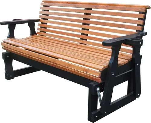Miniatura 12 de Silla planeadora para exteriores, juego de muebles de patio de madera de 2 plazas con mesa, portavasos, respaldo alto y asiento contorneado Blanco