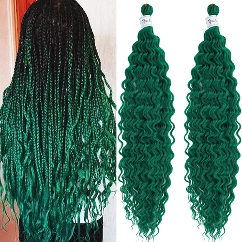 Miniatura 48 de Cabello para trenzar rizado ondulado negro 1B preestirado de onda oceánica profunda de ganchillo bohemio para trenzar de 16 pulgadas, 2 paquetes