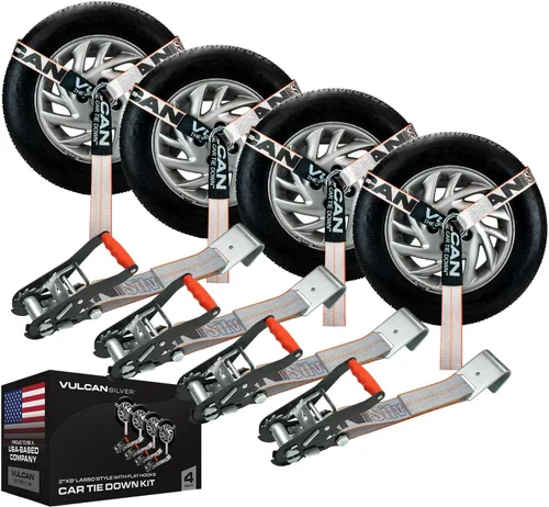 Miniatura 15 de VULCAN Amarre para automóvil con anclajes de cadena, estilo lazo, 2 pulgadas x 96 pulgadas, paquete de 4 unidades, alta visibilidad, carga