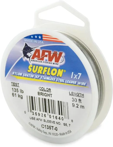 Miniatura 67 de Alambre de pesca americano Surflon recubierto de nailon 1x7 de acero inoxidable, línea líder de pesca para agua salada, prueba de 10 libras - prueba