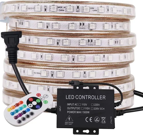 Miniatura 8 de Tira de luces LED RGB de alto voltaje, CA 110 V-120 V, 60 unidades SMD 5050 LED, control remoto, multicolor cambiante, impermeable, flexible