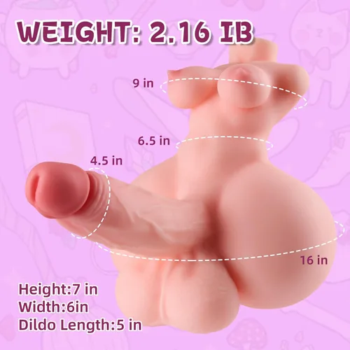 Miniatura 2 de Muñeca sexual pequeña de 2.16 libras, juguete sexual trans, coños de bolsillo, 2 en 1, juguetes Masterburters para hombre con torso consolador suave