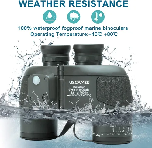 Miniatura 8 de USCAMEL Binoculares militares de alta definición, resistentes al agua, de 10 x 50, con brújula telémetro, color verde militar.