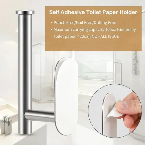 Miniatura 4 de JOPOFI Portarrollos de papel higiénico - Portarrollos de papel higiénico autoadhesivo para montaje en pared para baño, acero inoxidable SUS 304
