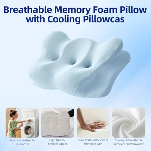 Miniatura 7 de FUNCCUBE Almohada cervical para el cuello – Almohadas de espuma viscoelástica para aliviar el dolor dormir con funda de almohada refrescante, Azul