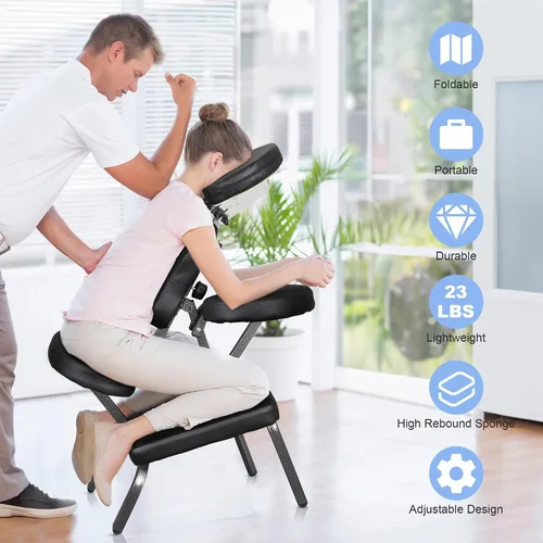 Miniatura 4 de LEMY Silla de masaje portátil, silla plegable de tatuaje con base facial para spa, terapia, salón de belleza, negro