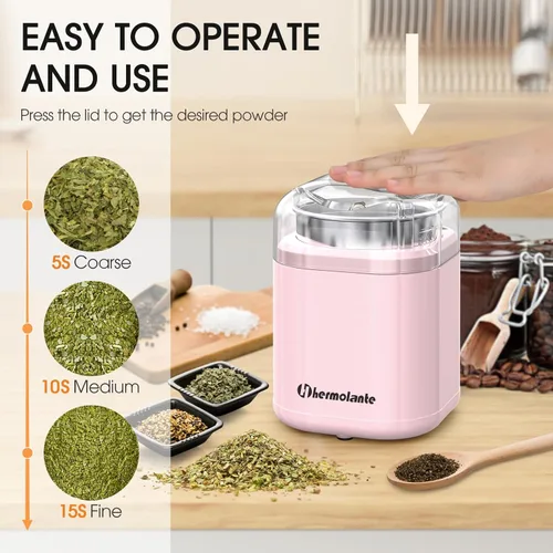 Miniatura 2 de Hermolante Molinillo de hierbas y especias, eléctrico de 200 W con hoja de acero inoxidable, cepillo de limpieza, tamaño compacto de 5.11 pulgadas