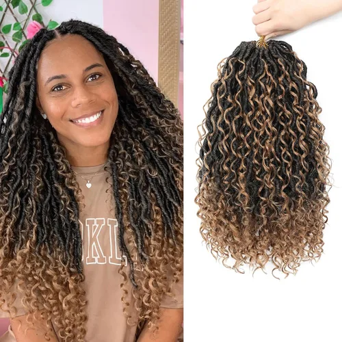 Miniatura 48 de 6 paquetes de cabello sintético rizado de Locs Crochet de 22 pulgadas, cabello de ganchillo estilo diosa, trenzas hippie sintéticas, extensiones