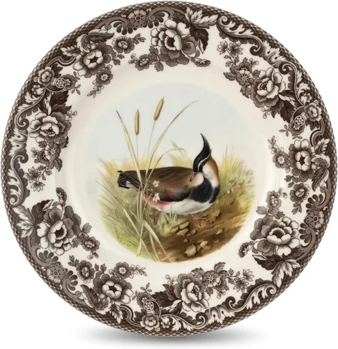 Miniatura 19 de Plato de cena Spode Woodland Red Grouse - 10.5" de loza fina, borde con flores británicas, diseño rústico de animales de caza fabricado