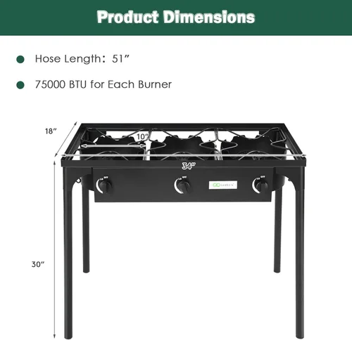 Miniatura 8 de Goplus - Hornillo portátil de gas propano para exteriores, quemador de hierro fundido con patas desmontables para camping