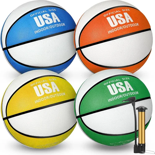 Libima 4 piezas de baloncesto de goma con bomba de tamaño oficial para interiores y exteriores, juego de baloncesto, práctica, entrenamiento,