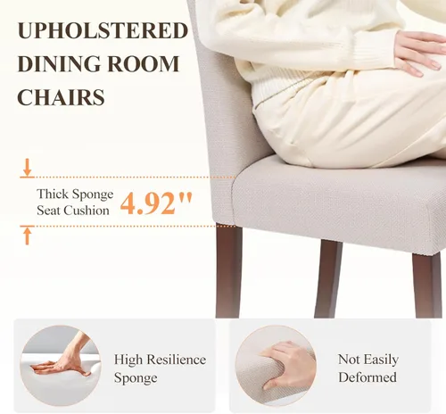 Miniatura 4 de MALOL Upholstered Dining Chairs Set of 2, Fabric Dining Room Chairs, Modern Wooden Dining Chair, Kitchen Side Chairs, Farmhouse Dinner Chair with