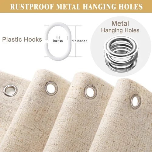 Miniatura 6 de Cortina de Ducha de Lino Beige Bonita Negra Festoneada Boho Moderna Cortinas de Ducha para Baño Juego, 48" W x 72" L