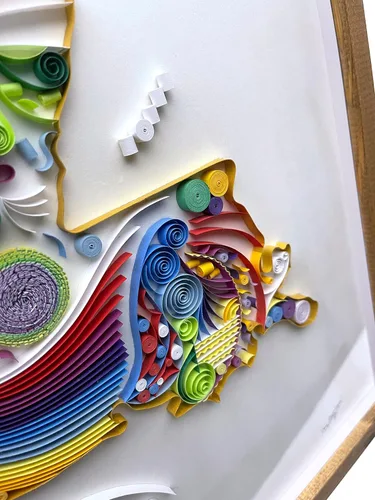Miniatura 4 de Quilled Louisiana Map v4 (Handmade) - 16"x20"x1" unfinished hard wood glass frame