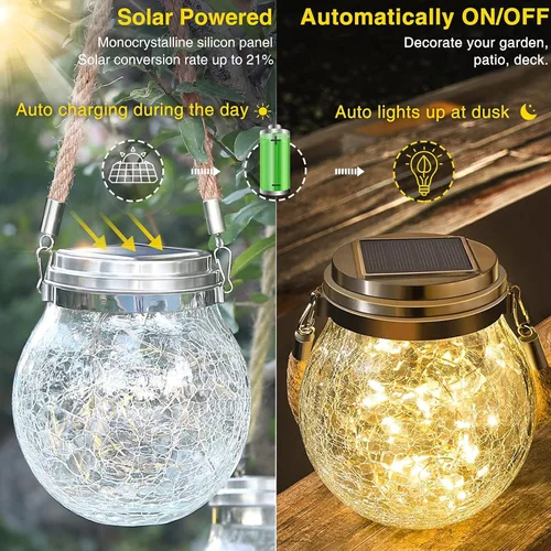 Miniatura 5 de ROSHWEY Paquete de 4 faroles solares de tamaño M para mujeres, luces solares colgantes para decoración de jardín, impermeables, con 15 LED